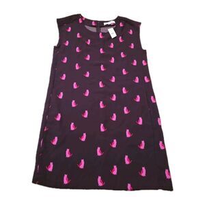 LOFT Cat Print Sleeveless Shift Dress Size Medium Back Zip Pockets Pink NWT